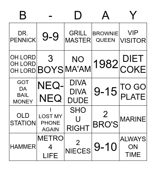 2 DIVA'S & A DUDE Bingo Card