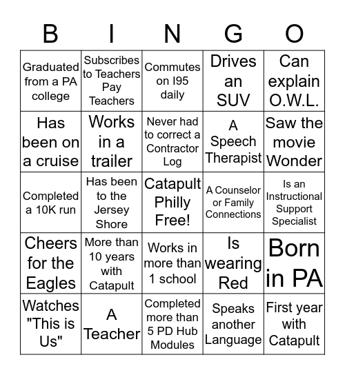 Catapult Bingo Card