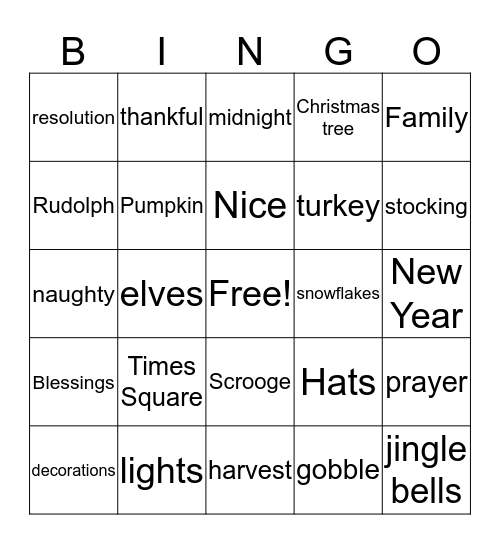 Holiday  Bingo 2017 Bingo Card