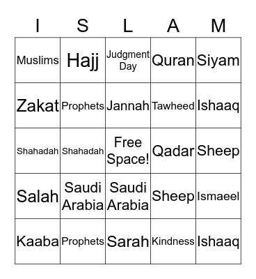 Islamic Studies Bingo Card