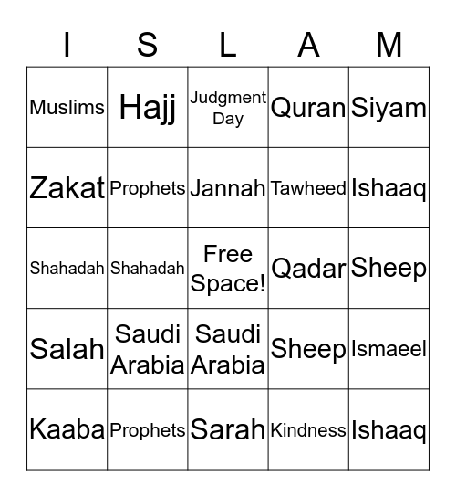 Islamic Studies Bingo Card