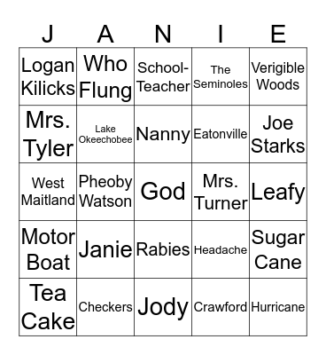 Their Eyes Were Watching God Review Bingo Card