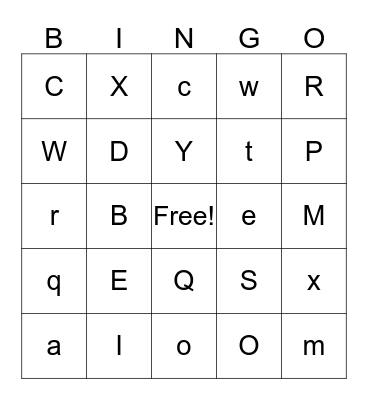 Maya's Alphabet BINGO Card