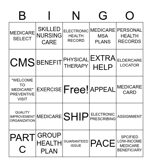 MEDICARE BINGO Card