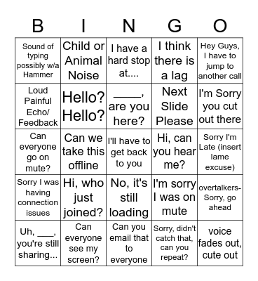 Conference Call Bingo Card