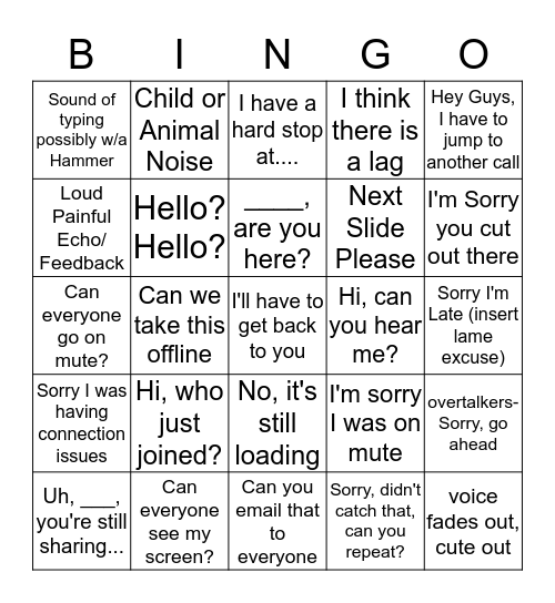 Conference Call Bingo Card