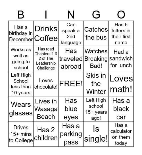 Ice Breaker Bingo Card