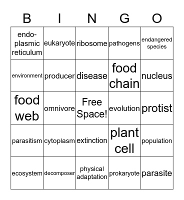 Life Science Bingo I Bingo Card