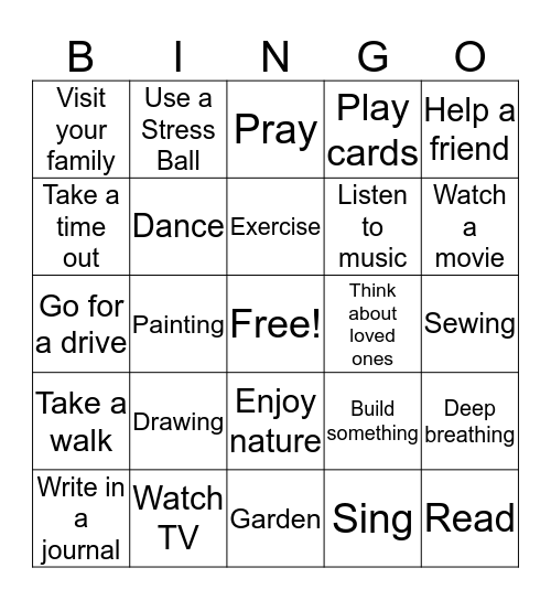 Coping Skills Bingo Card