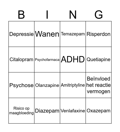 Psychofarmaca Bingo Card