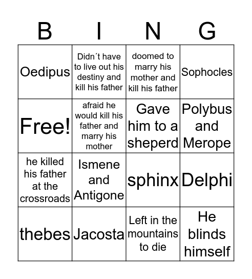 Oedipus Bingo Card