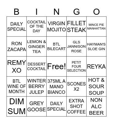 BAR & GRILL Bingo Card