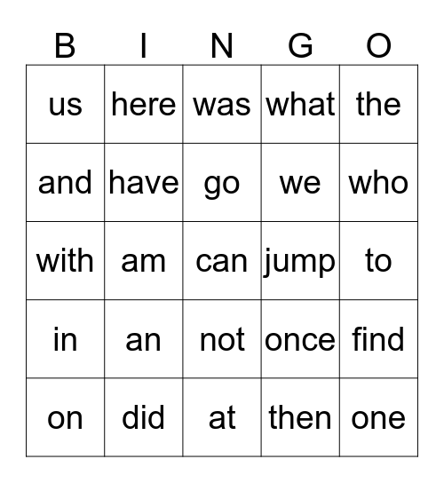 Word Wall Word Bingo Card