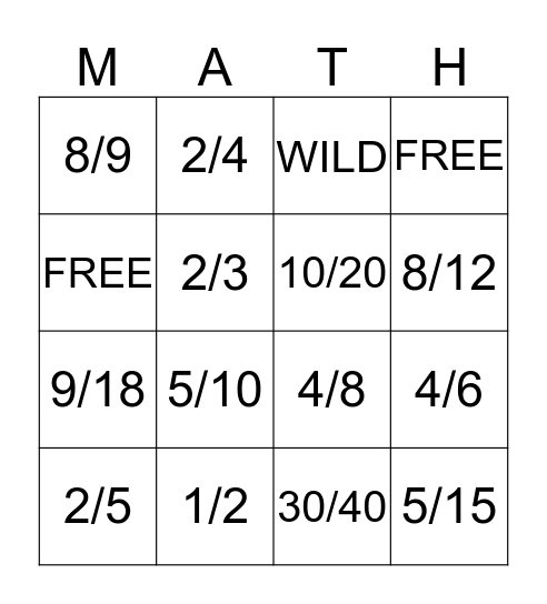 Mrs. Jacob's Equivalent Fraction BINGO Fun!!! Bingo Card