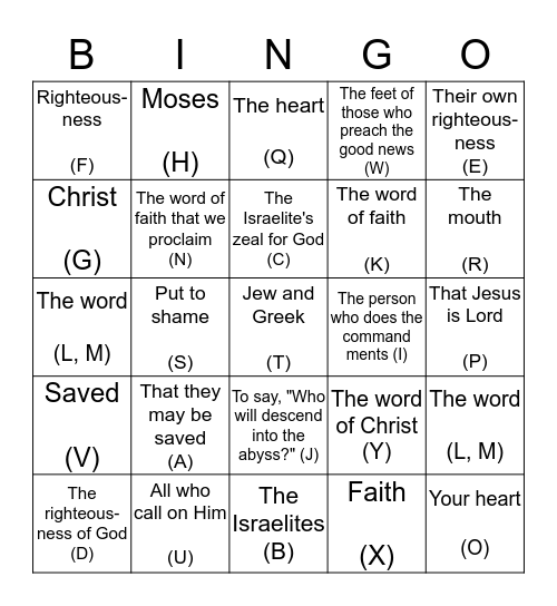 Romans 10:01-10:17 Bingo Card