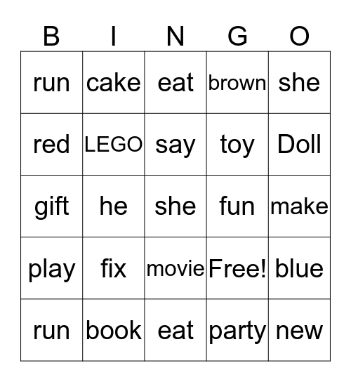 sight word Bingo 12-11-17 Bingo Card