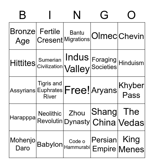 Unit 1 Technological and Environment Transformations: c - 600 BCE  Bingo Card