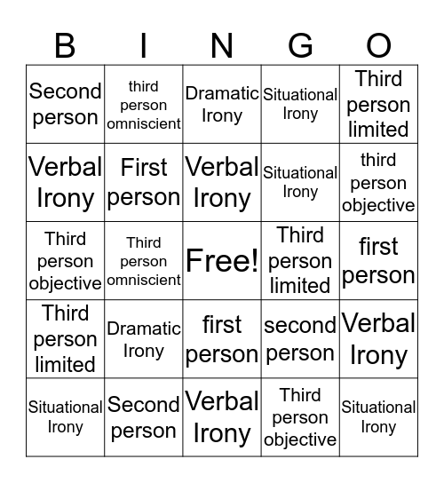 Irony/POV BINGO Card