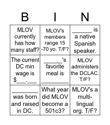 MLOV BOD BINGO! Bingo Card