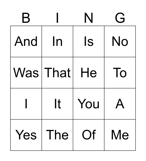 Lucas' Site Word Bingo Card