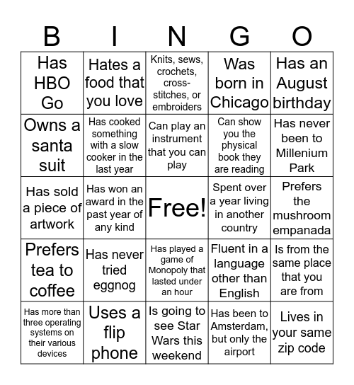 Meet & Greet BINGO! Find someone who ... Bingo Card