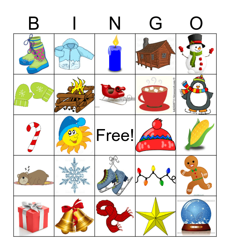 Winter Objects Bingo Card