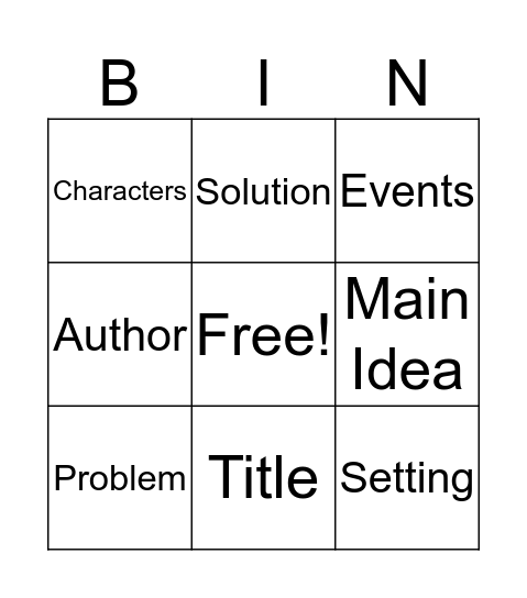 Story Elements Grade 2 Bingo Card