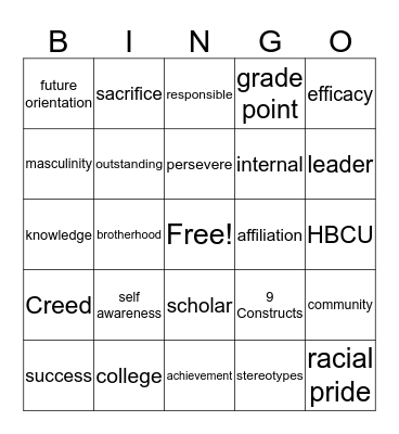 Academic Scholar Institute Bingo Card