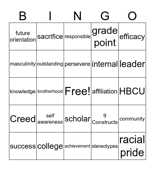 Academic Scholar Institute Bingo Card