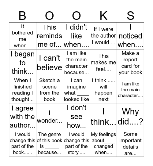 READING RESPONSE BINGO Card