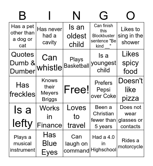 Single-Mingle Bingo Card