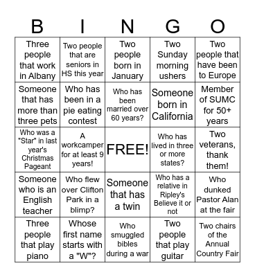 SUMC Trivia 2013 Bingo Card