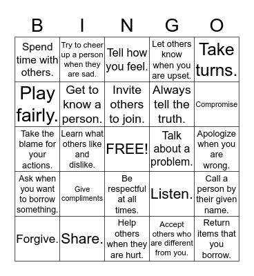 KINDNESS Bingo Card