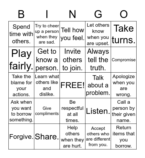 KINDNESS Bingo Card