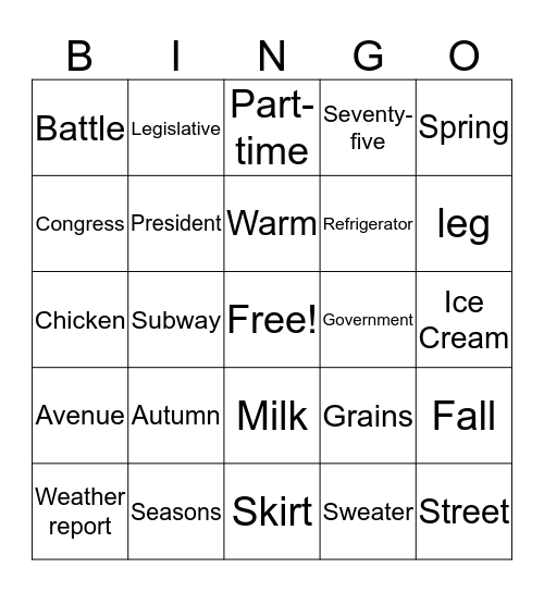 Untitled Bingo Card