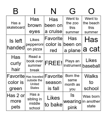 Find someone in our class who... Bingo Card