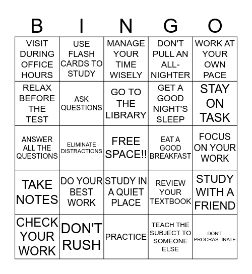 BINGO: Study Skills Style Bingo Card