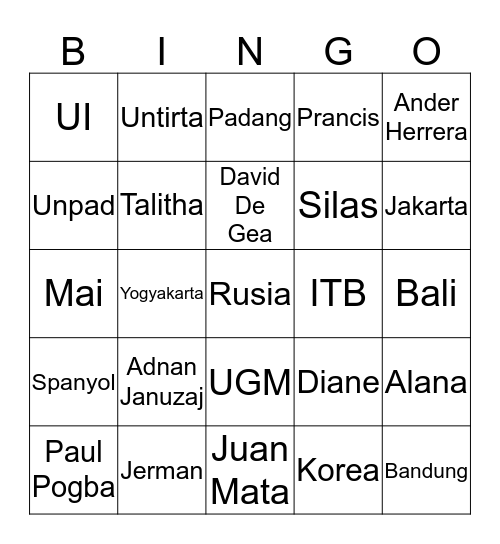 MRS. BARAMANTA'S Bingo Card