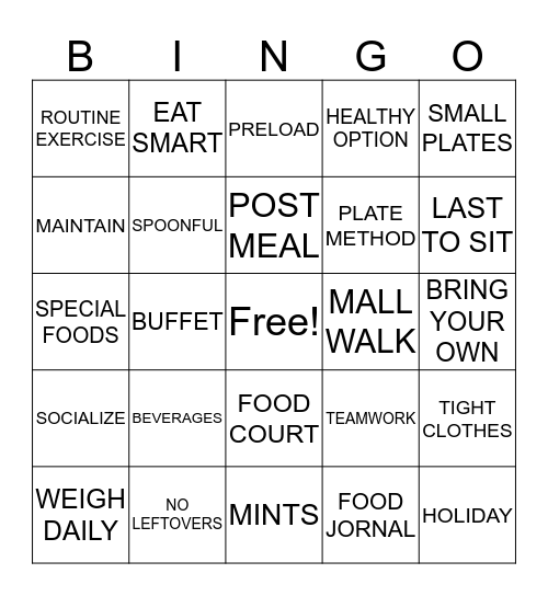 HEALTHY HOLIDAYS Bingo Card