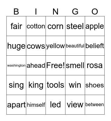 sight words  Bingo Card