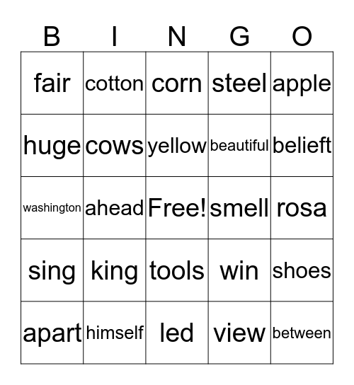 sight words  Bingo Card
