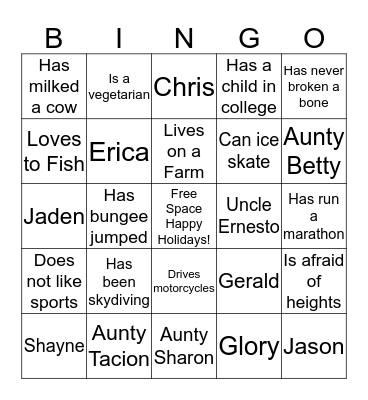 Holiday Bingo Card