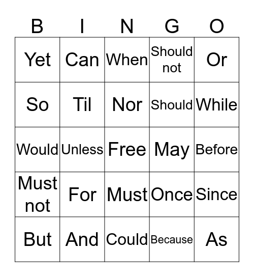 Modals & conjunctions Bingo Card