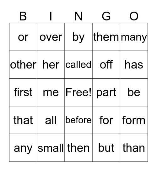 1st Grade Word Bingo - Week of Jan 22 Bingo Card