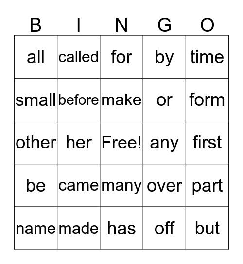 1st Grade Word Bingo - Week of Jan. 29 Bingo Card