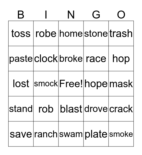 Short and Long a and o words Bingo Card