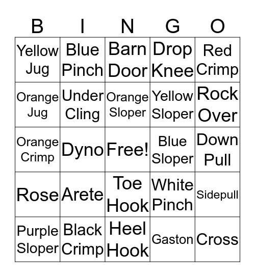 Bouldering Bingo Card