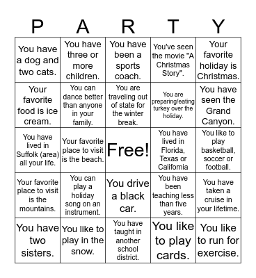 King's Fork Middle School Holiday Bingo Card