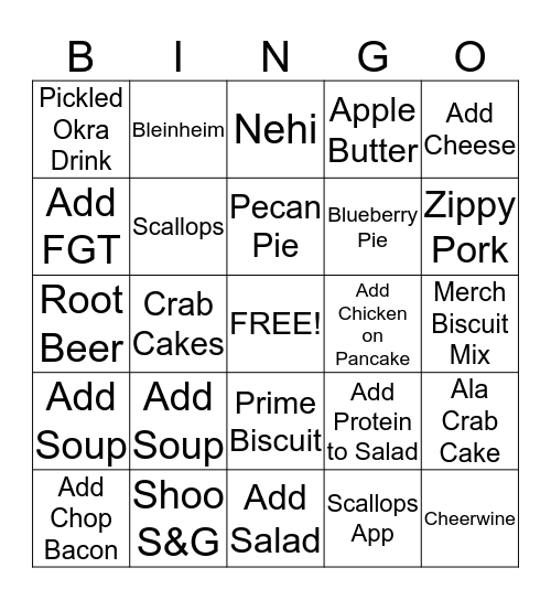 Tupelo Bing Bingo Card