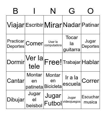 Spanish Activities/Places Bingo Card